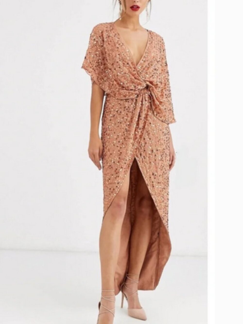 ASOS Rose Gold Sequin Midi Dress